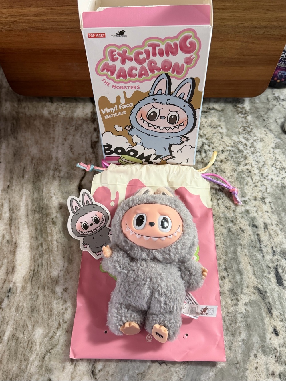 POP MART Exciting Macaron Gray Plush Doll with Vinyl Face